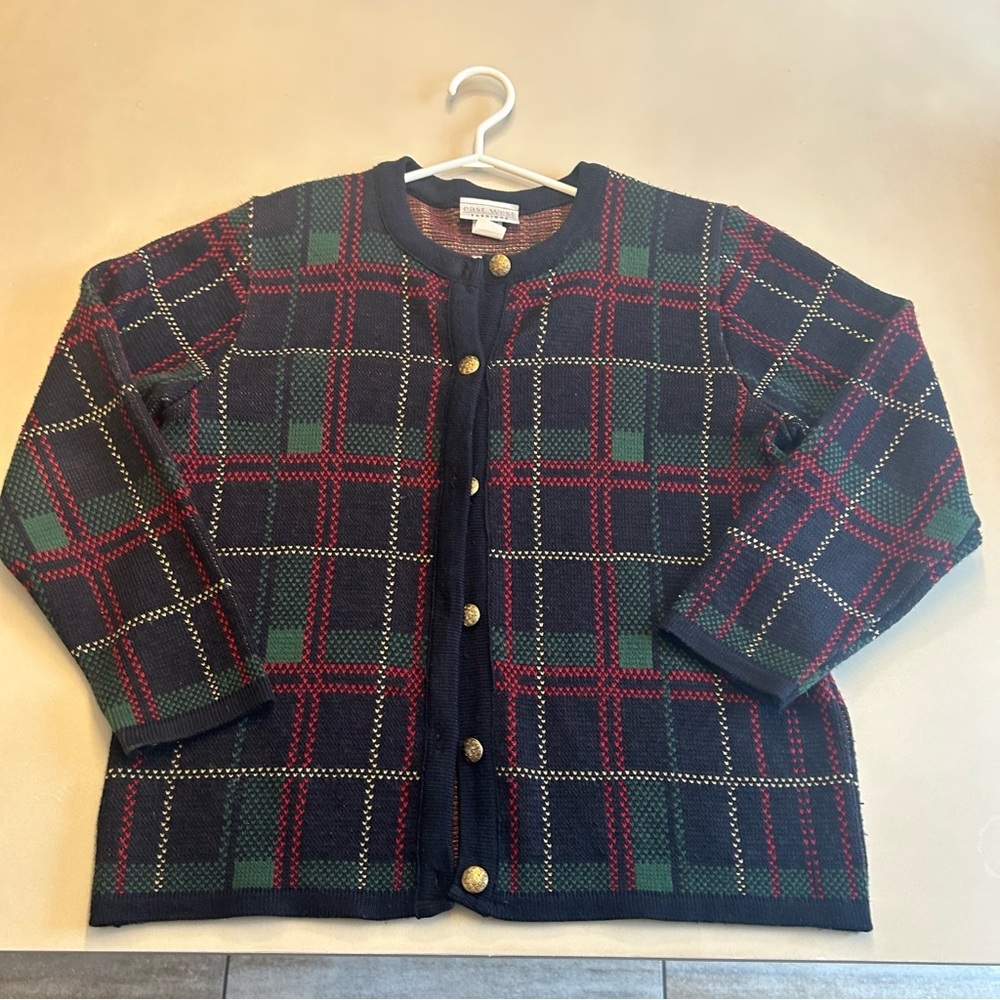 Vintage Classic Plaid Blazer with Gold Accents. Size M